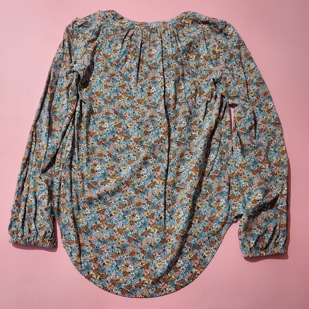 🌷 Loft Outles Summer Spring Flower Floral Retro Long Sleeve Top high low - Picture 5 of 5